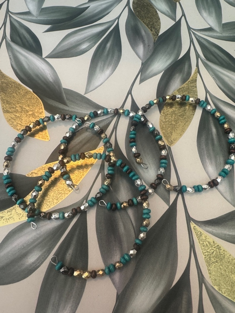 Turquoise Beaded Hoop bracelet set- Unbranded